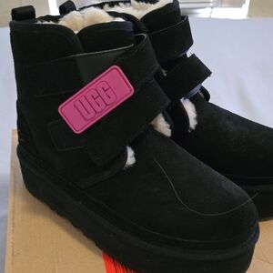 UGG Black Platform Shoes with Pink Accent